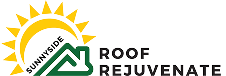 Logo for Sunny Side Roof Rejuvenate, a Florida roofing service, featuring a stylized green roof under a large yellow sun with SUNNYSIDE along the rays and ROOF REJUVENATE in bold letters to the right.